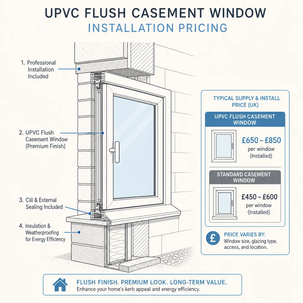 Diagram illustrating: UPVC Flush Casement Window Installation Pricing