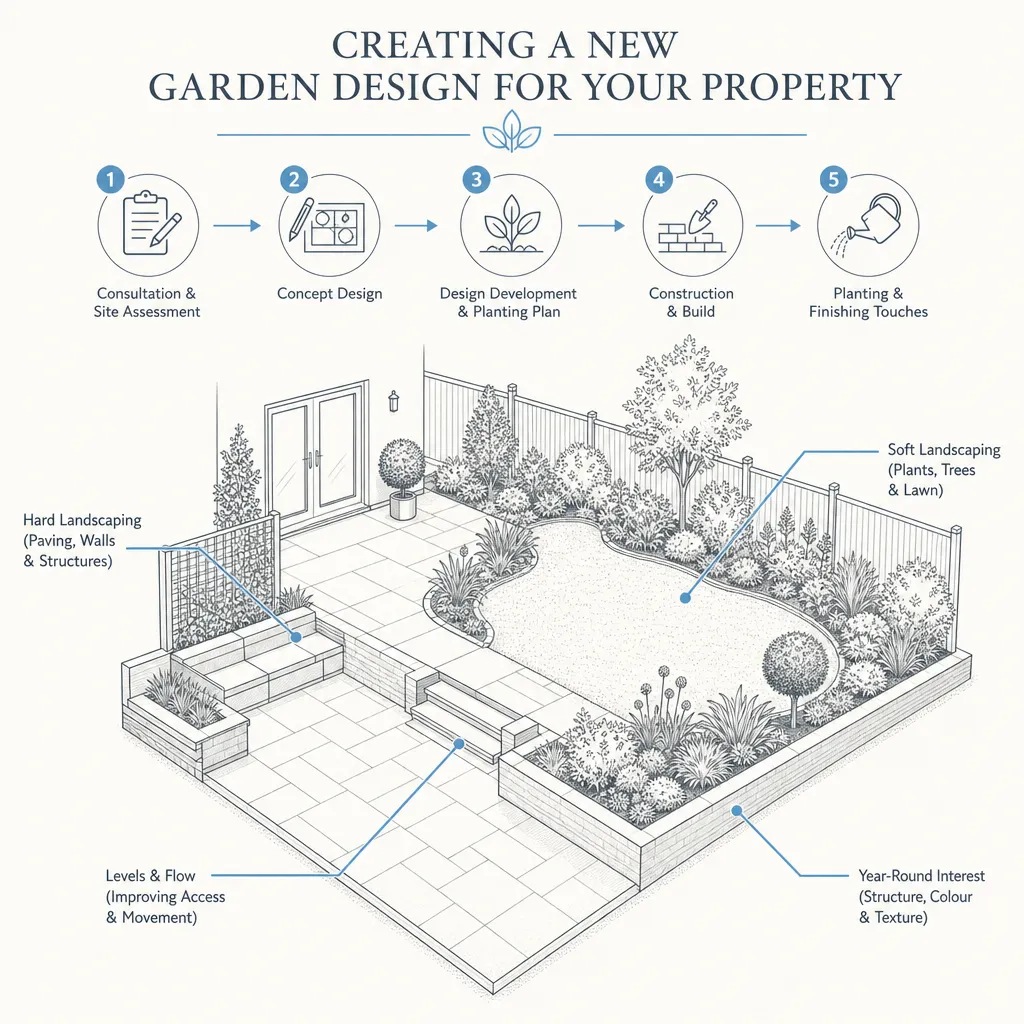 Diagram illustrating: Creating a New Garden Design for Your Property