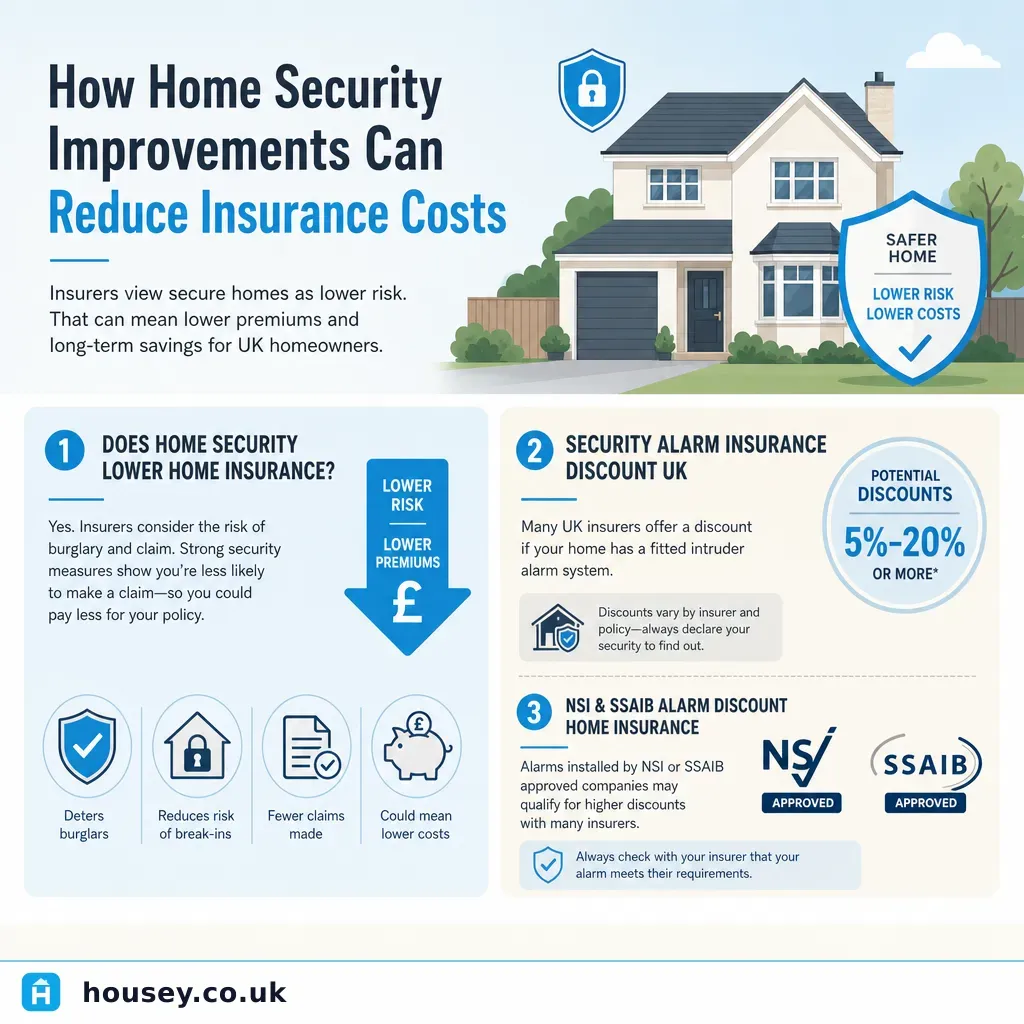 Infographic illustrating: How Home Security Improvements Can Reduce Insurance Costs