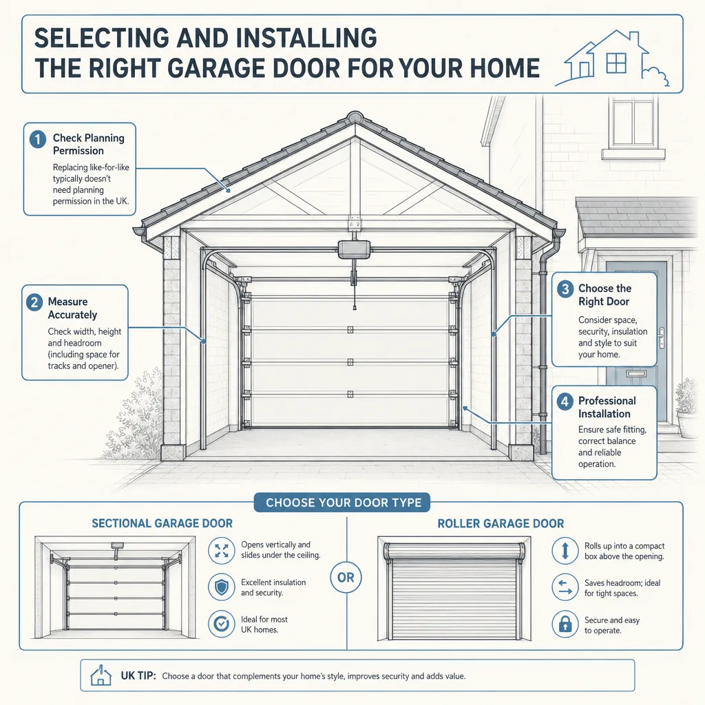 Diagram illustrating: Selecting and Installing the Right Garage Door for Your Home