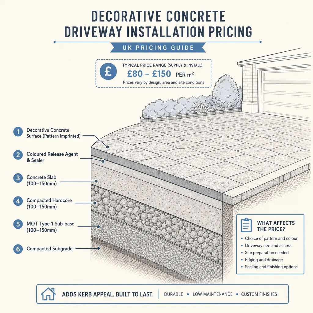 Diagram illustrating: Decorative Concrete Driveway Installation Pricing