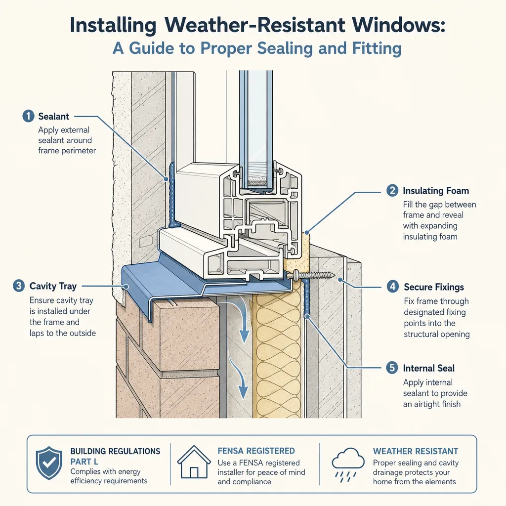 Diagram illustrating: Installing Weather-Resistant Windows: A Guide to Proper Sealing and Fitting