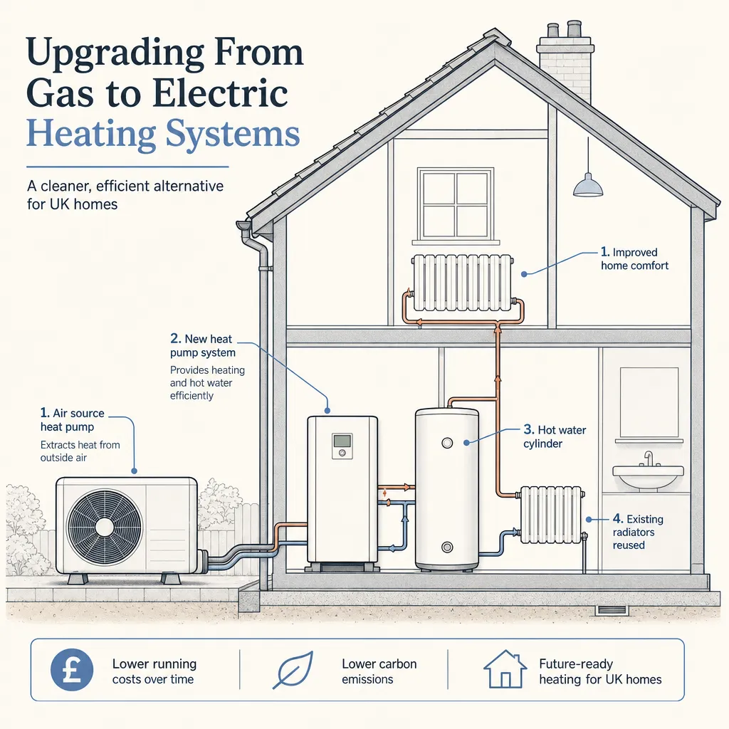 Diagram illustrating: Upgrading From Gas to Electric Heating Systems