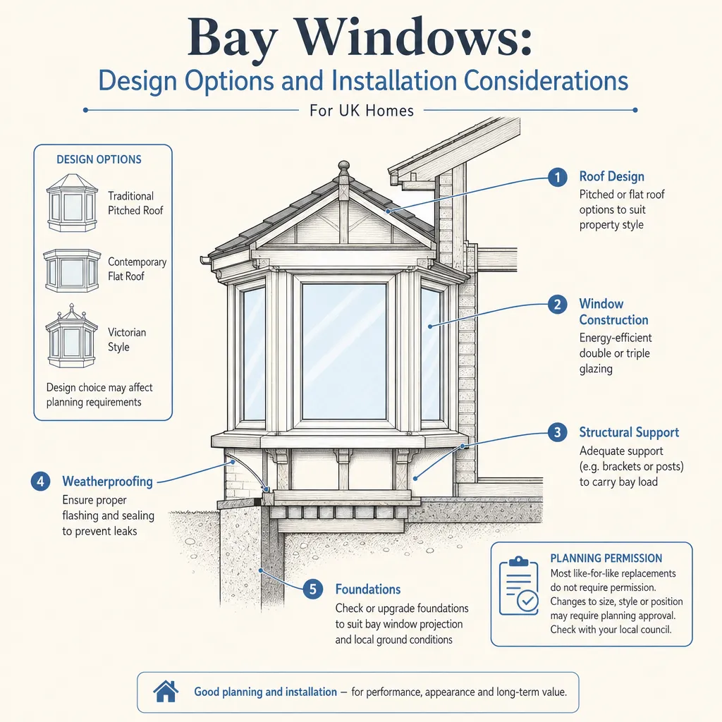 Diagram illustrating: Bay Windows: Design Options and Installation Considerations