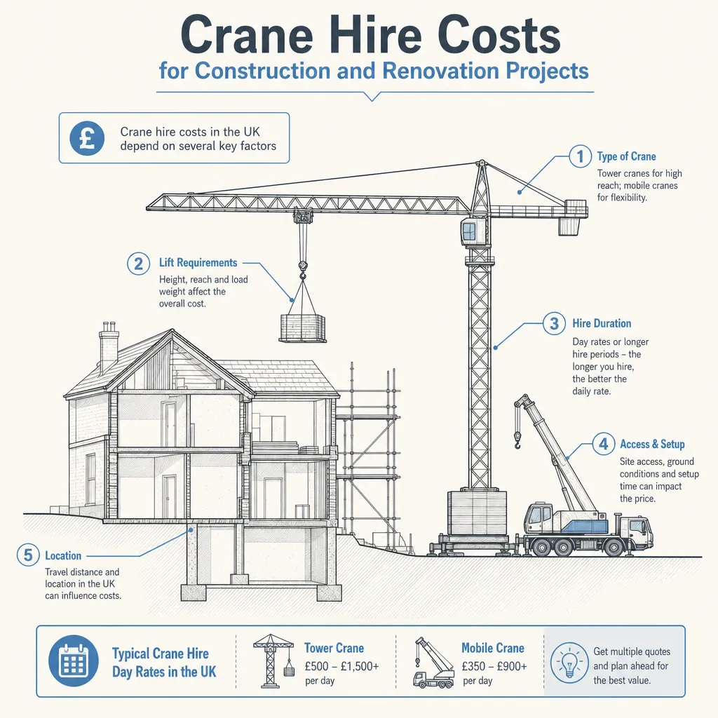 Diagram illustrating: Crane Hire Costs for Construction and Renovation Projects