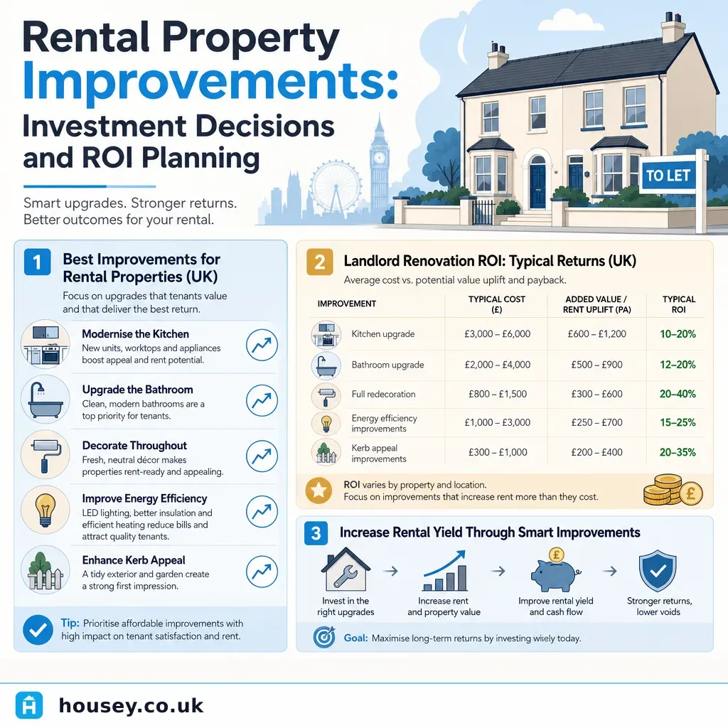 Infographic illustrating: Rental Property Improvements: Investment Decisions and ROI Planning