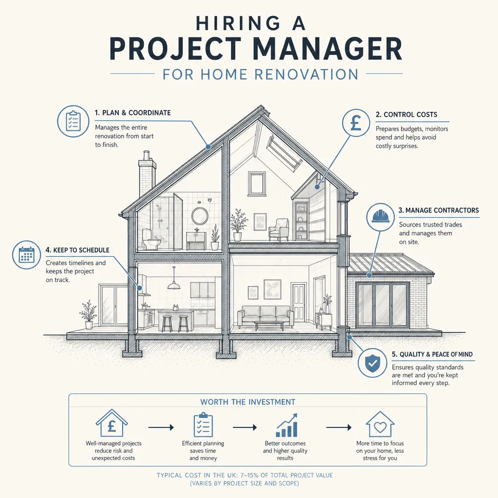 Diagram illustrating: Hiring a Project Manager for Home Renovation