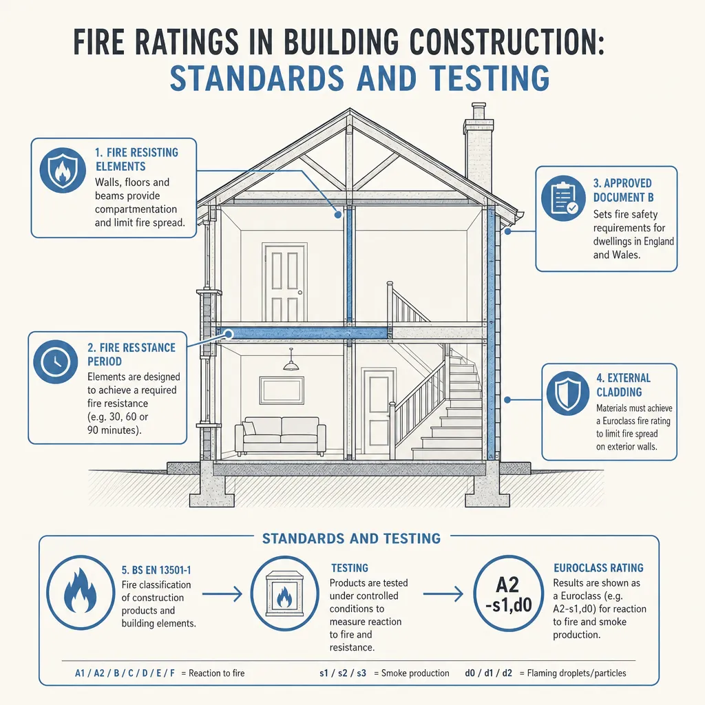 Diagram illustrating: Fire Ratings in Building Construction: Standards and Testing