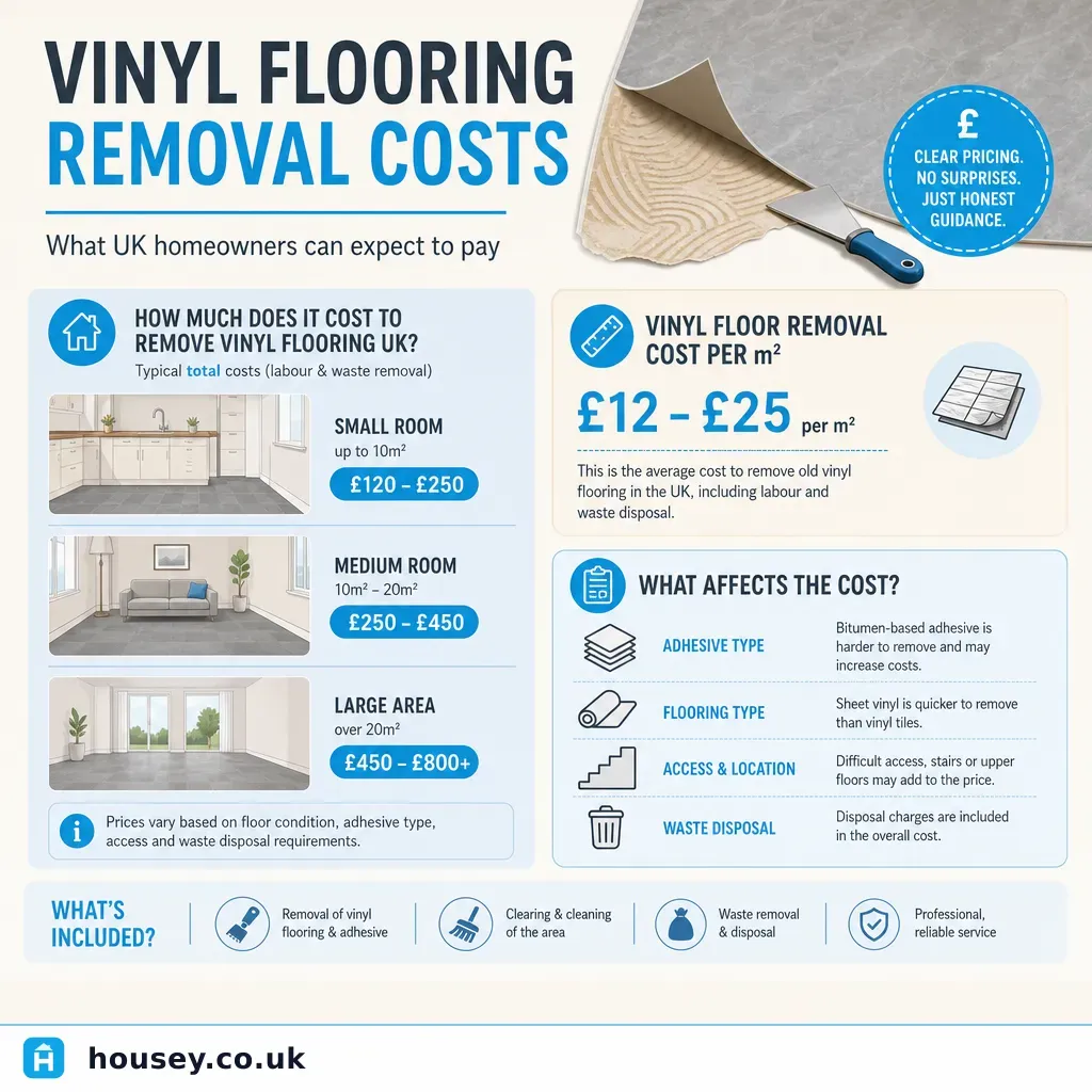 Infographic illustrating: Vinyl Flooring Removal Costs