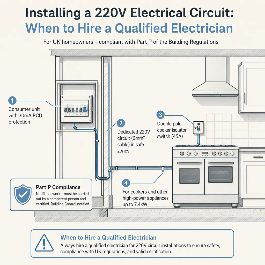 Diagram illustrating: Installing a 220V Electrical Circuit: When to Hire a Qualified Electrician