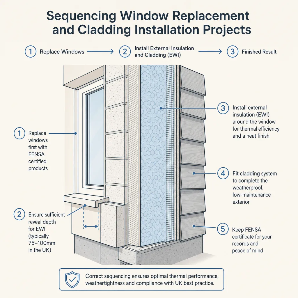 Diagram illustrating: Sequencing Window Replacement and Cladding Installation Projects