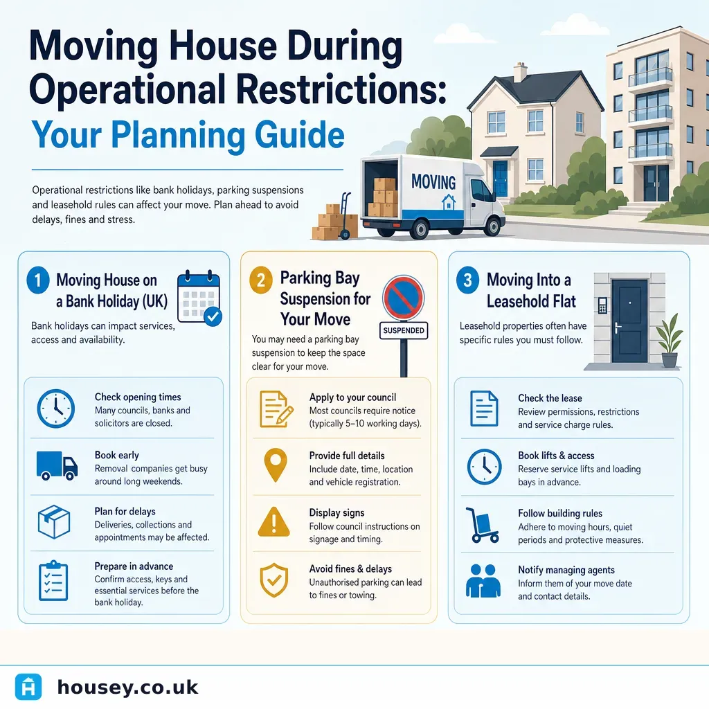Infographic illustrating: Moving House During Operational Restrictions: Your Planning Guide