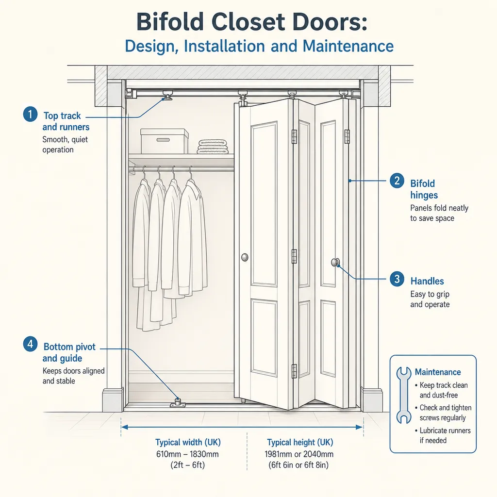 Diagram illustrating: Bifold Closet Doors: Design, Installation and Maintenance