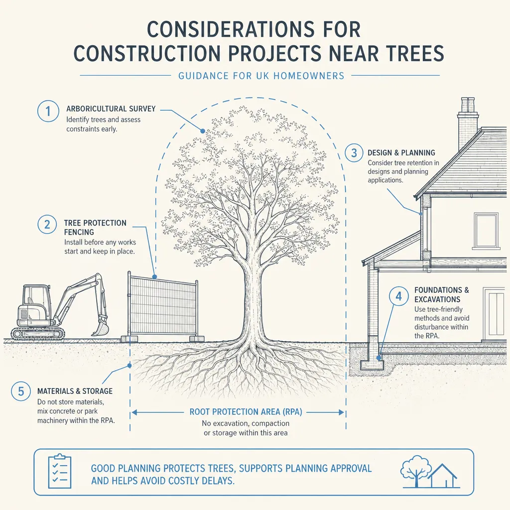 Diagram illustrating: Considerations for Construction Projects Near Trees