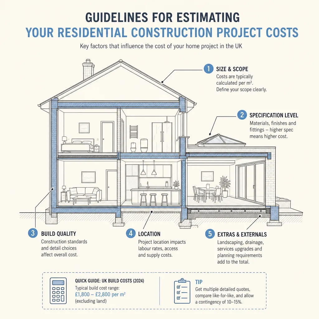 Diagram illustrating: Guidelines for Estimating Your Residential Construction Project Costs