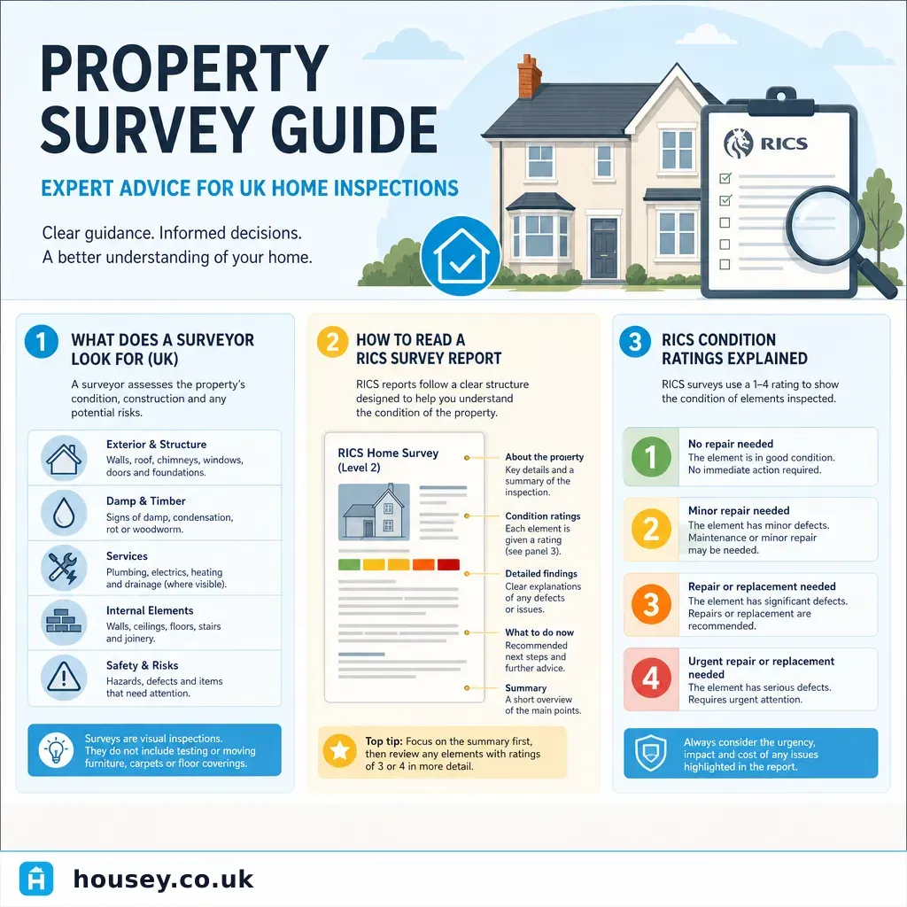 Infographic illustrating: Property Survey Guide: Expert Advice for UK Home Inspections