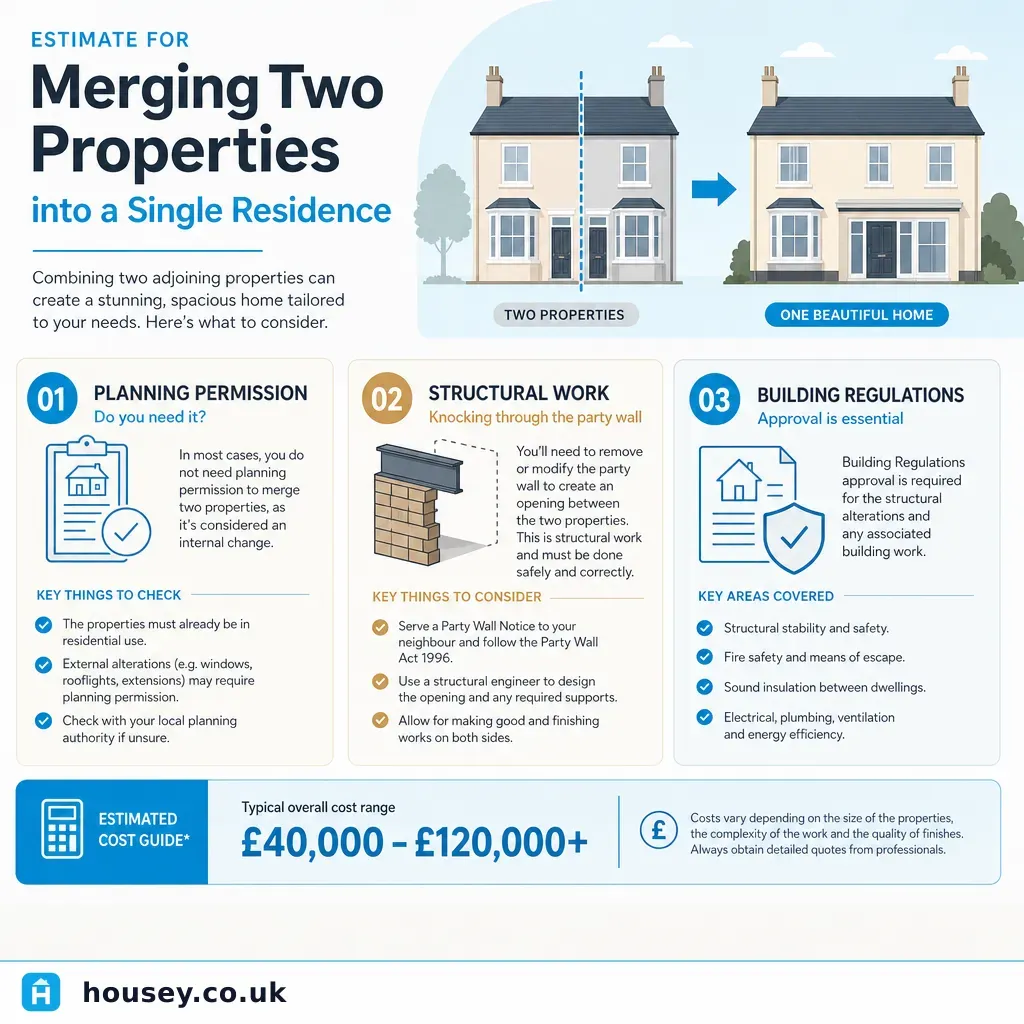 Infographic illustrating: Estimate for Merging Two Properties into a Single Residence