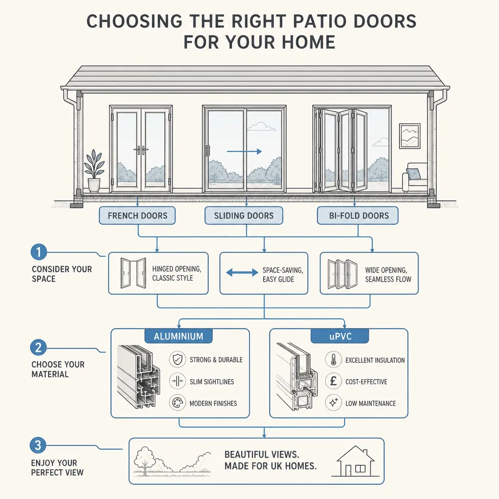 Diagram illustrating: Choosing the Right Patio Doors for Your Home