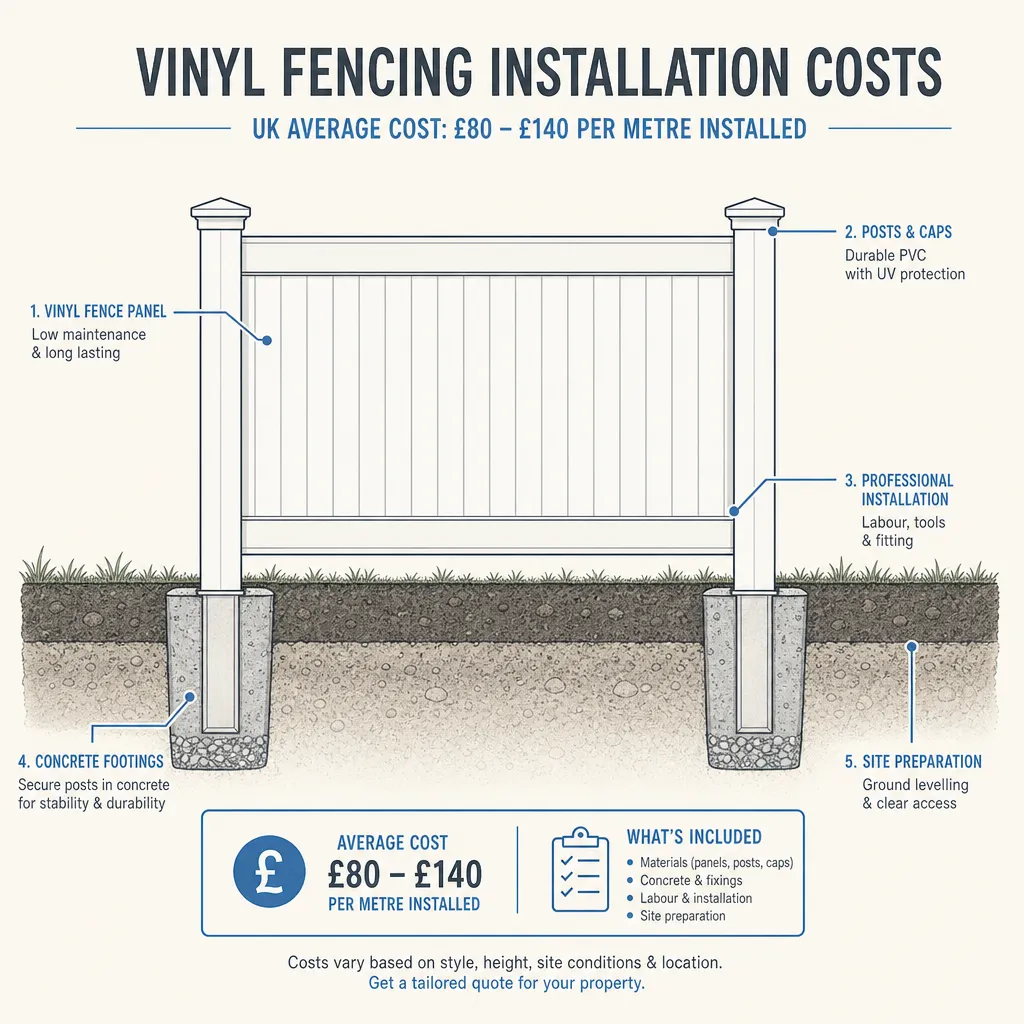 Diagram illustrating: Vinyl Fencing Installation Costs