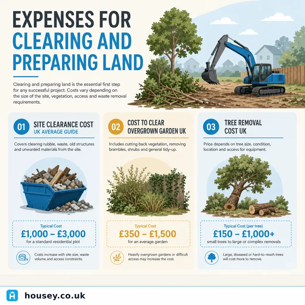 Infographic illustrating: Expenses for Clearing and Preparing Land