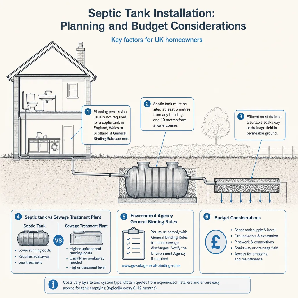 Diagram illustrating: Septic Tank Installation: Planning and Budget Considerations