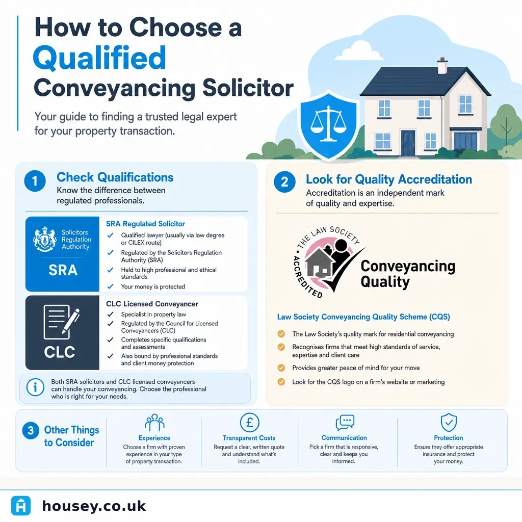 Infographic illustrating: How to Choose a Qualified Conveyancing Solicitor