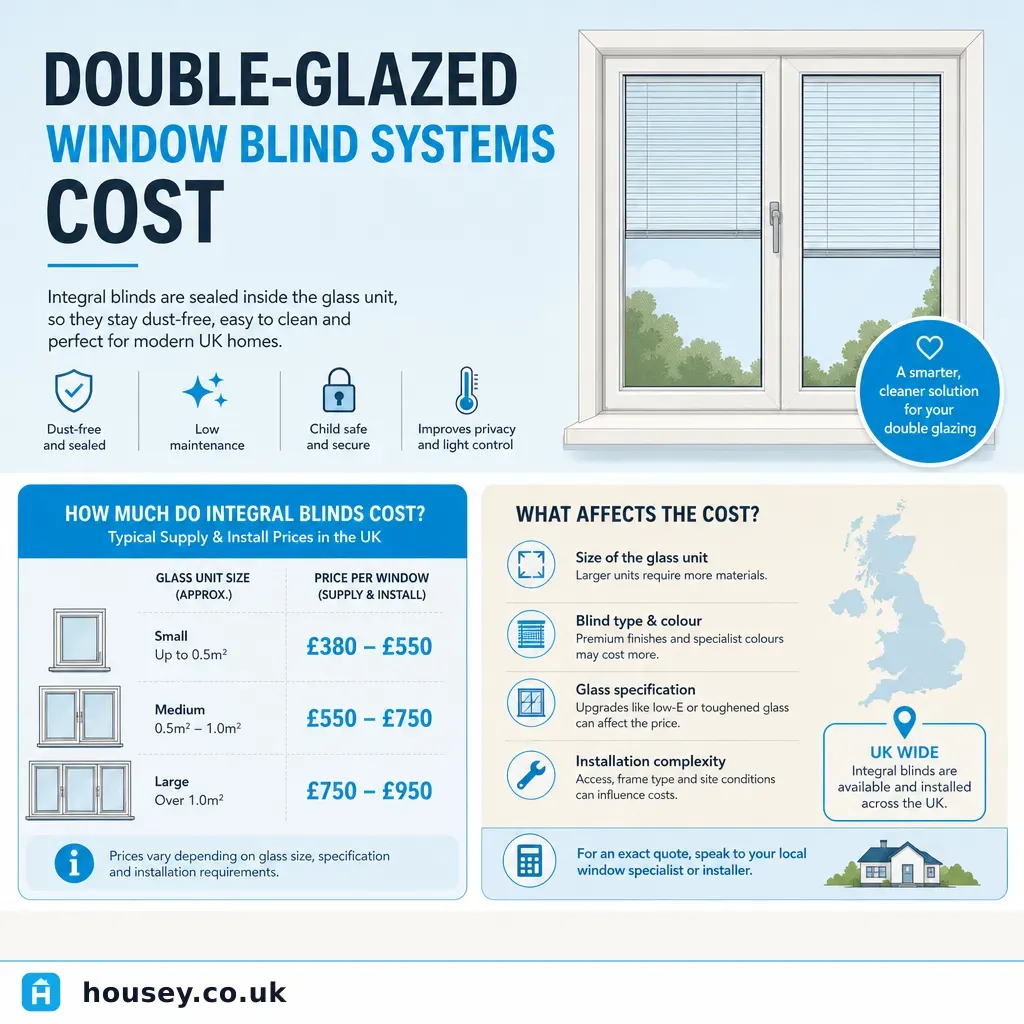 Infographic illustrating: Double-Glazed Window Blind Systems Cost