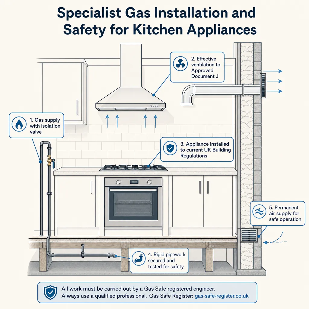 Diagram illustrating: Specialist Gas Installation and Safety for Kitchen Appliances