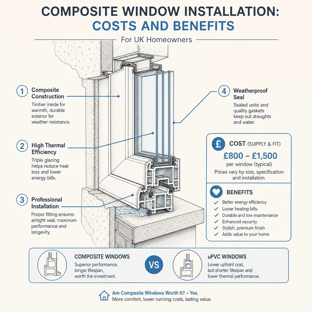 Diagram illustrating: Composite Window Installation: Costs and Benefits