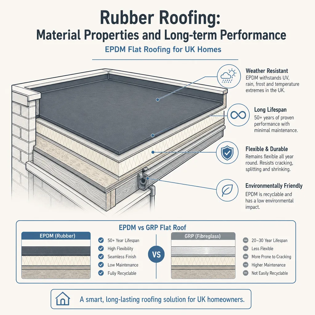 Diagram illustrating: Rubber Roofing: Material Properties and Long-term Performance