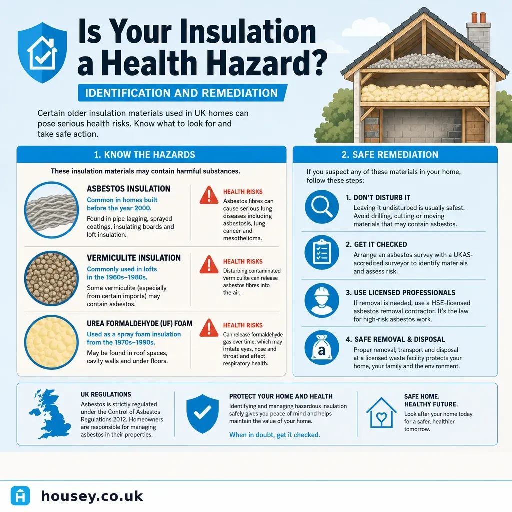 Infographic illustrating: Is Your Insulation a Health Hazard? Identification and Remediation