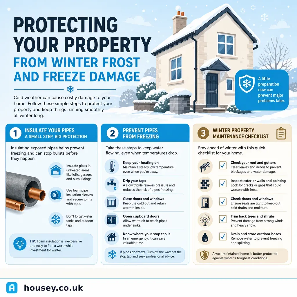 Infographic illustrating: Protecting Your Property from Winter Frost and Freeze Damage