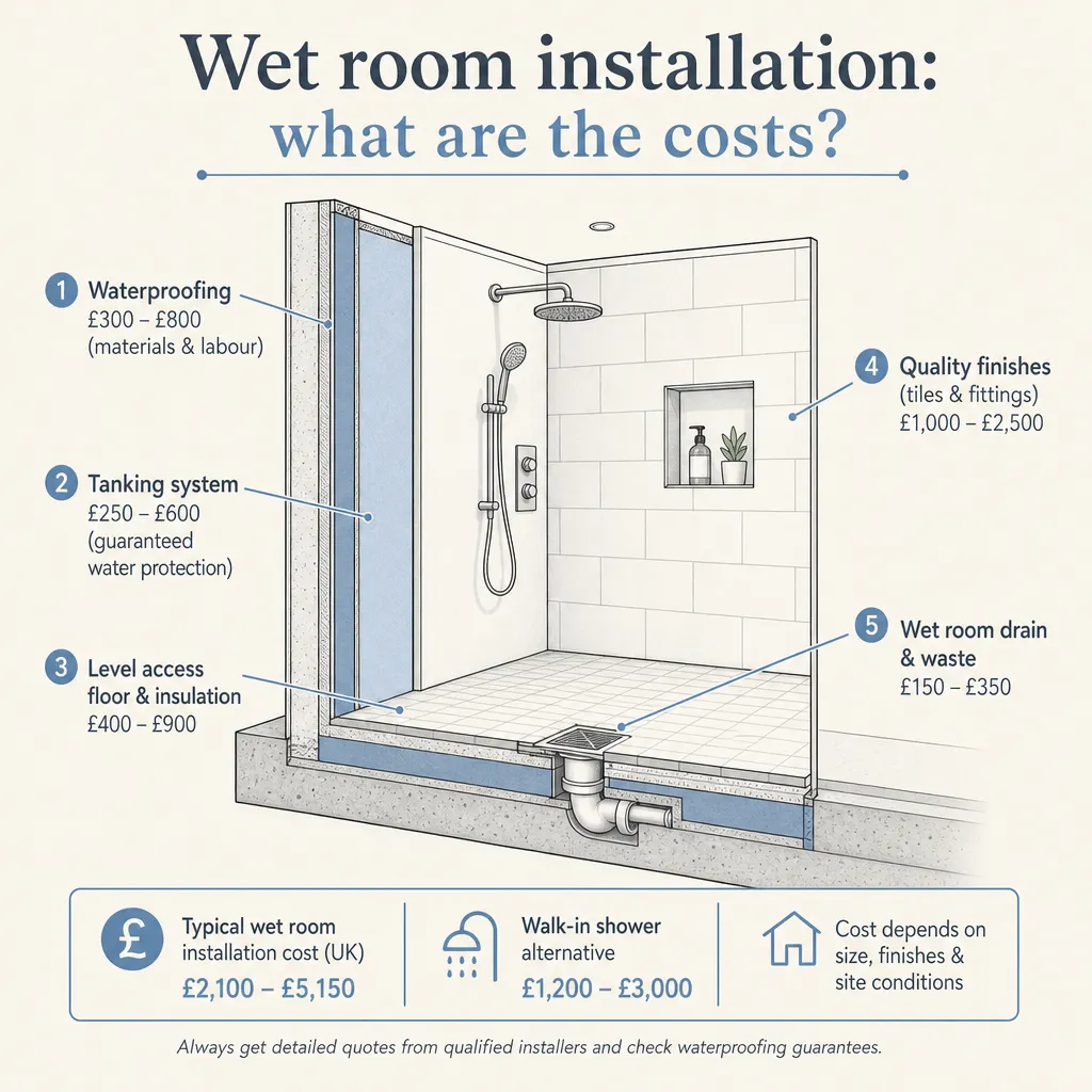 Diagram illustrating: Wet room installation: what are the costs?