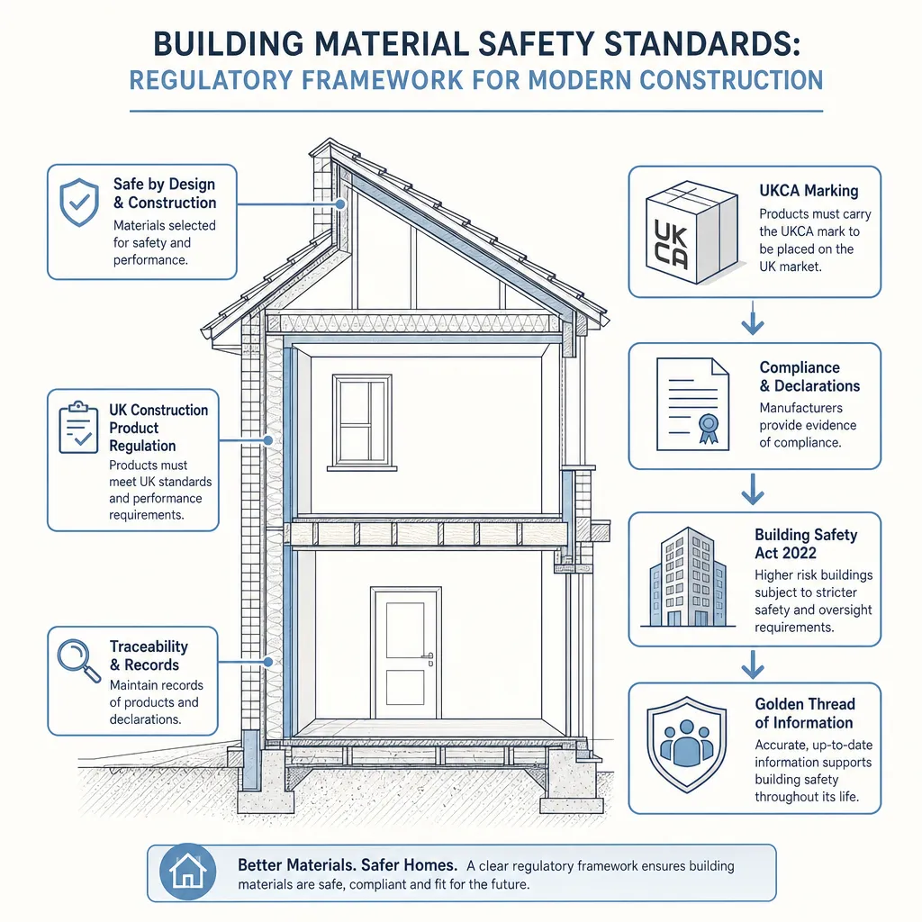 Diagram illustrating: Building Material Safety Standards: Regulatory Framework for Modern Construction