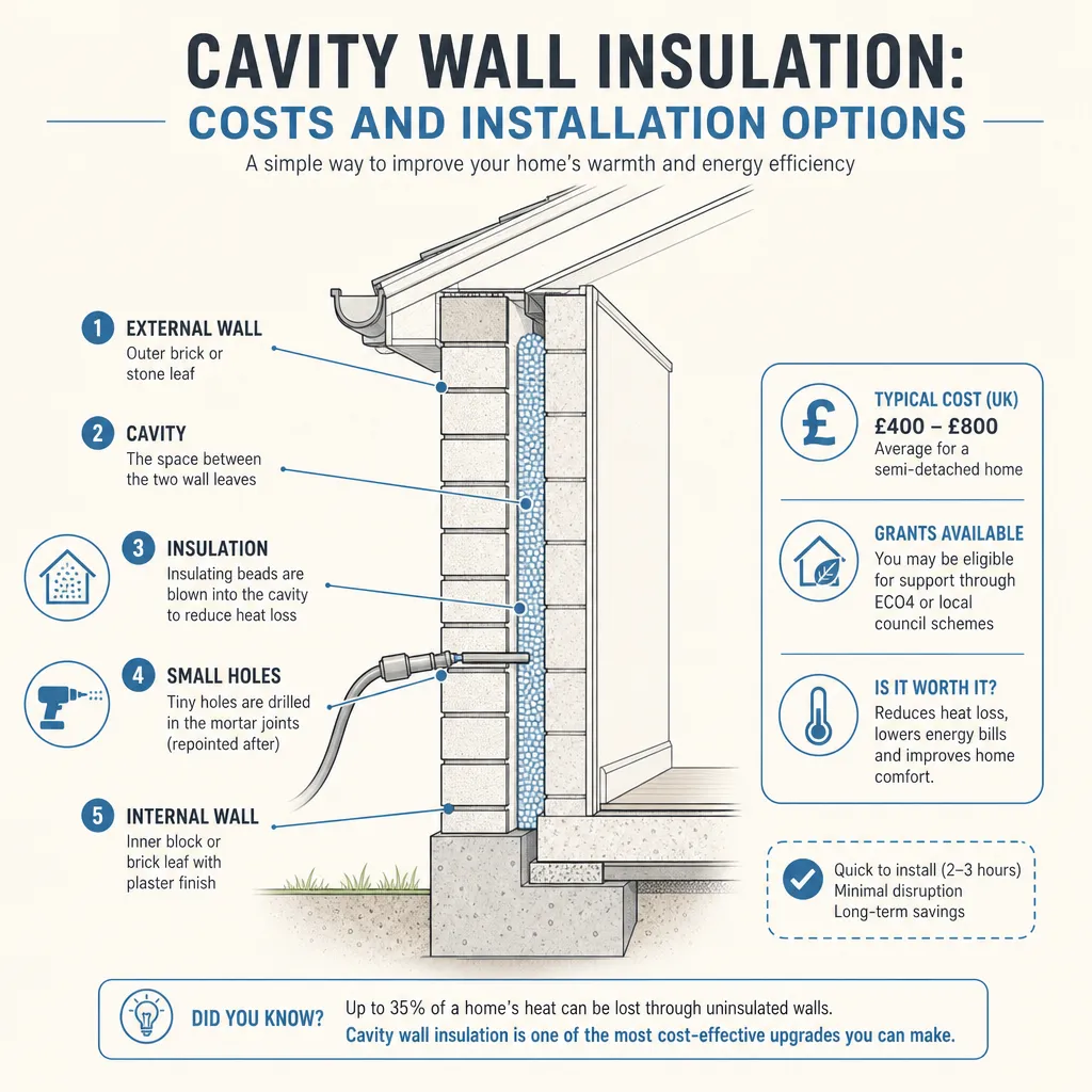 Diagram illustrating: Cavity Wall Insulation: Costs and Installation Options