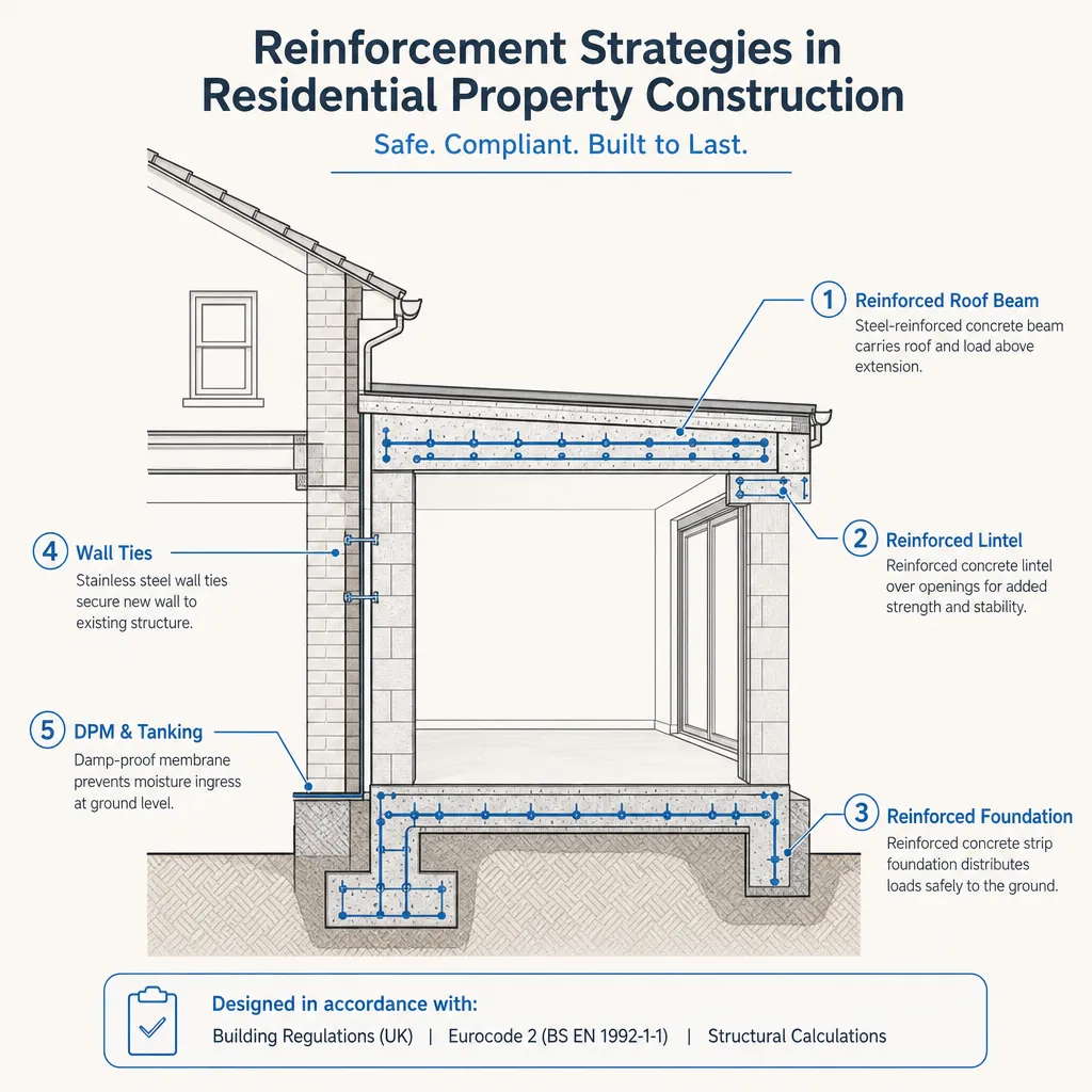 Diagram illustrating: Reinforcement Strategies in Residential Property Construction