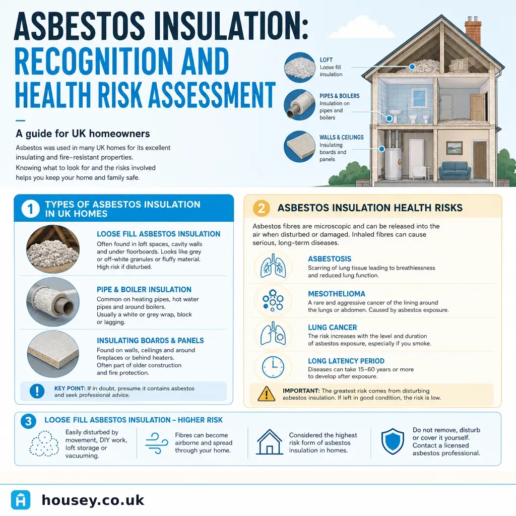 Infographic illustrating: Asbestos Insulation: Recognition and Health Risk Assessment