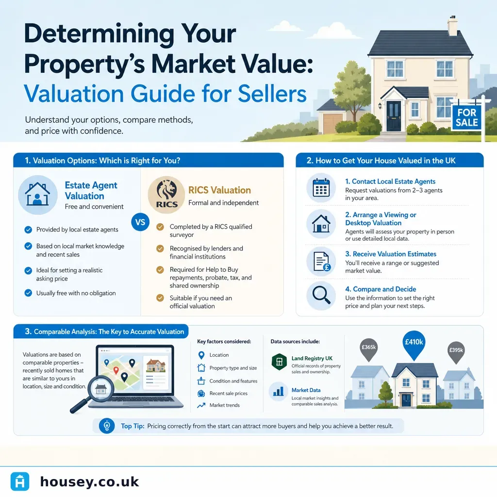 Infographic illustrating: Determining Your Property's Market Value: Valuation Guide for Sellers