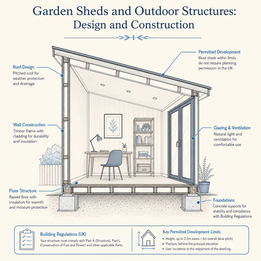 Diagram illustrating: Garden Sheds and Outdoor Structures: Design and Construction