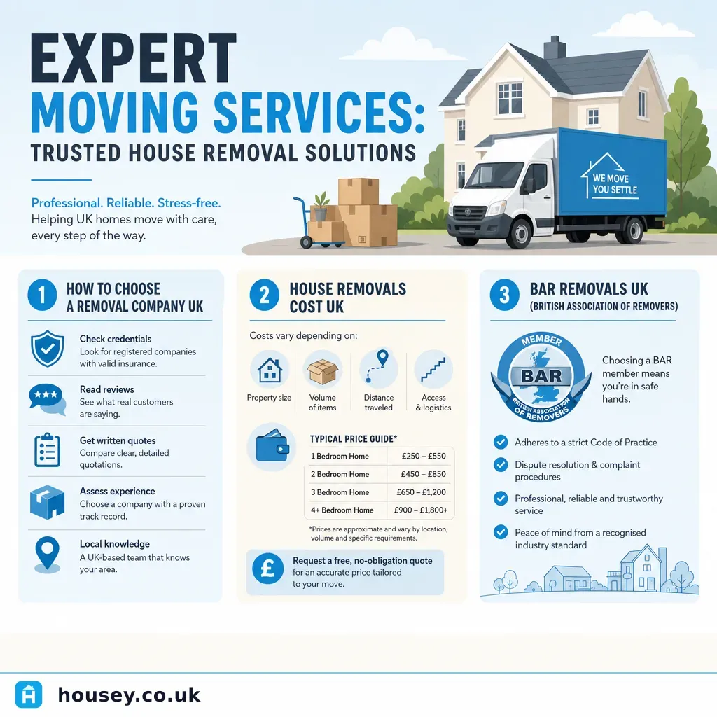 Infographic illustrating: Expert Moving Services: Trusted House Removal Solutions
