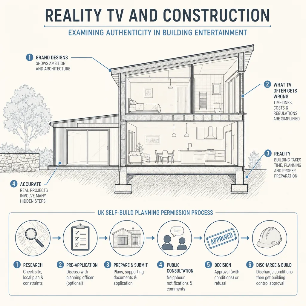 Diagram illustrating: Reality TV and Construction: Examining Authenticity in Building Entertainment