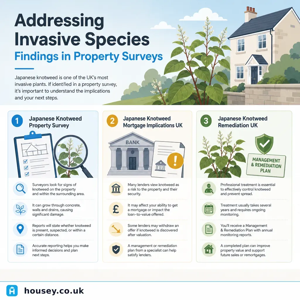 Infographic illustrating: Addressing Invasive Species Findings in Property Surveys