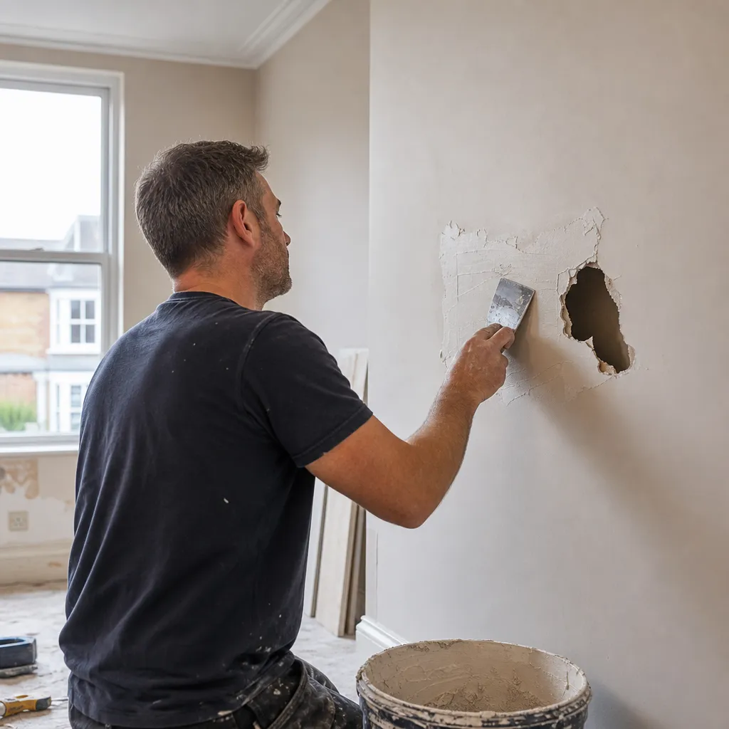 Photo illustrating: Patching and Repairing Holes in Plasterboard (Drywall)