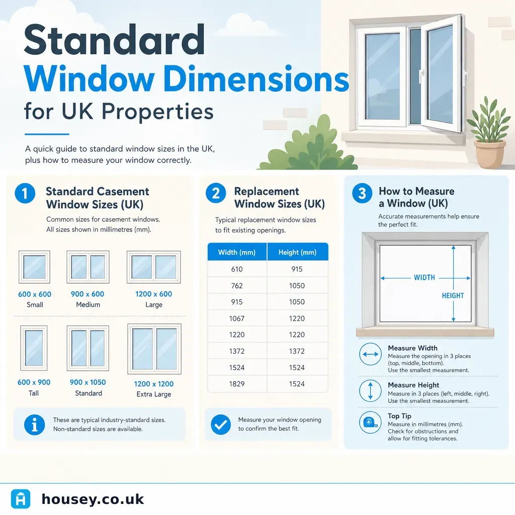 Infographic illustrating: Standard Window Dimensions for UK Properties