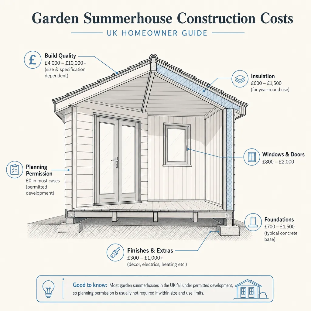 Diagram illustrating: Garden Summerhouse Construction Costs