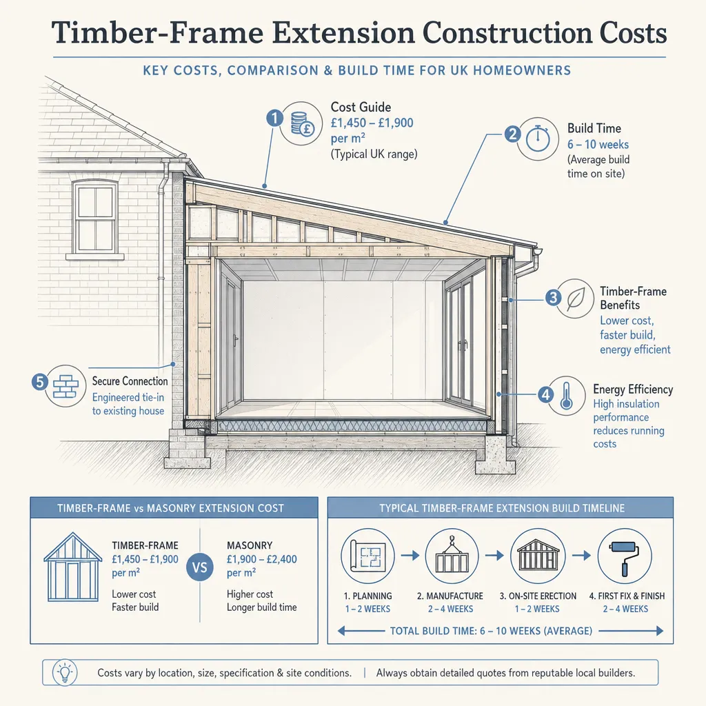 Diagram illustrating: Timber-Frame Extension Construction Costs