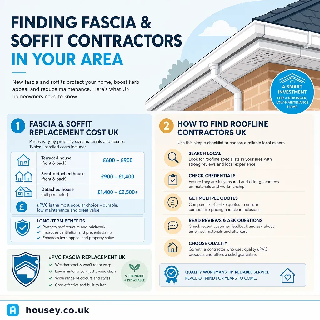 Infographic illustrating: Finding Fascia and Soffit Contractors in Your Area