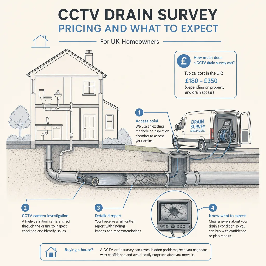 Diagram illustrating: CCTV Drain Survey Pricing and What to Expect