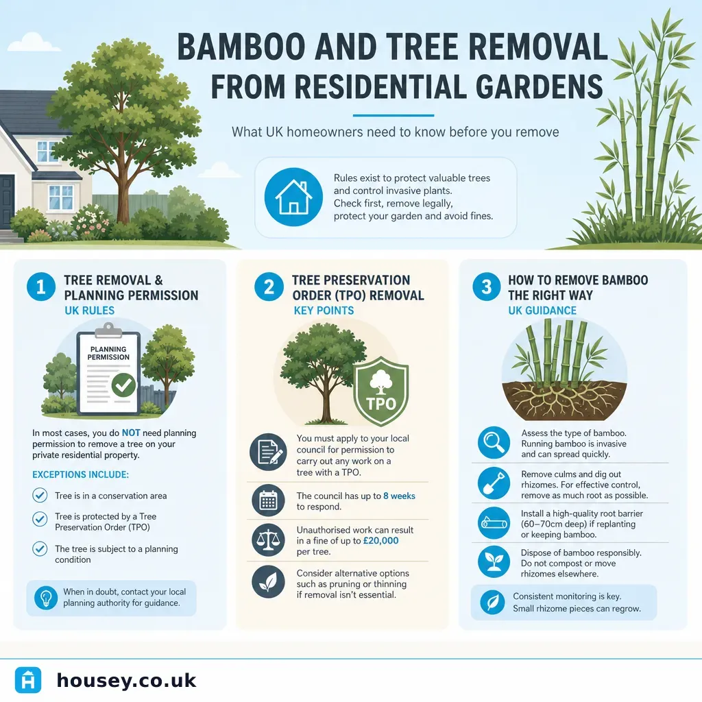 Infographic illustrating: Bamboo and Tree Removal from Residential Gardens
