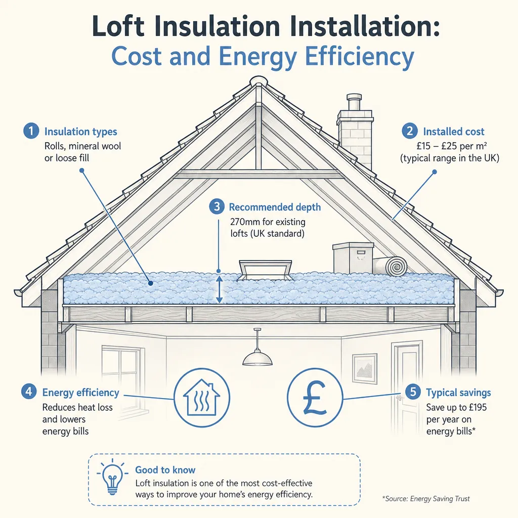 Diagram illustrating: Loft Insulation Installation: Cost and Energy Efficiency